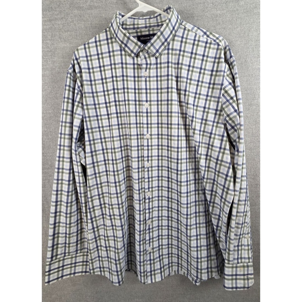 Mizzen + Main Leeward Shirt XL Classic No Tuck Active Stretch Green Blue Check